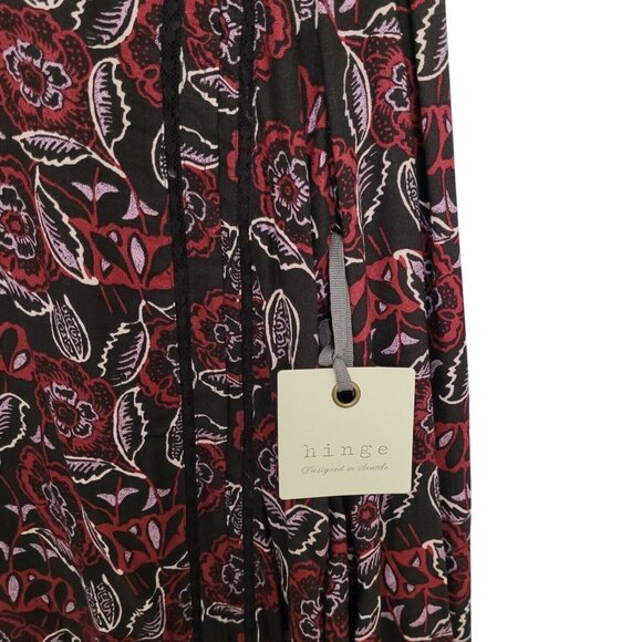 Hinge Black Coal Indigo Floral V-Neck Blouse Top Womens Size M Long Sleeve NWT - Picture 6 of 8